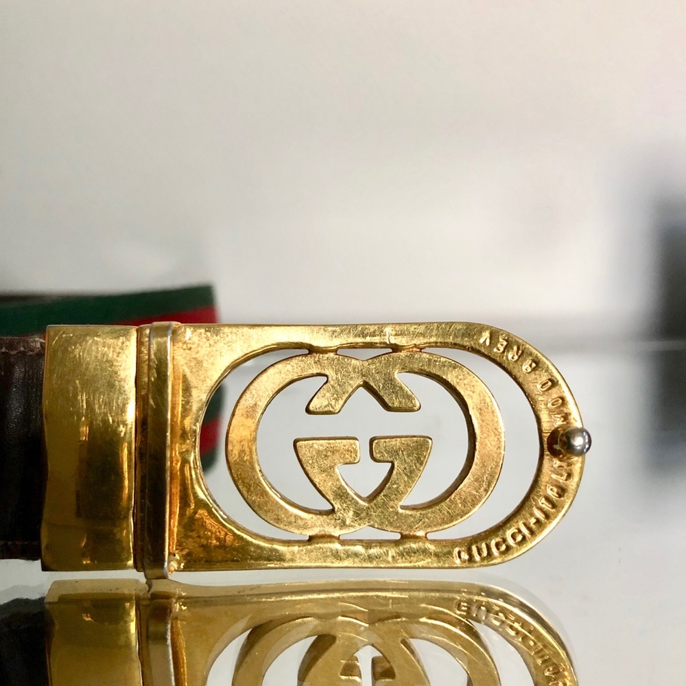 Vintage Gucci GG Logo Buckle Leather Belt - Picture 9 of 10